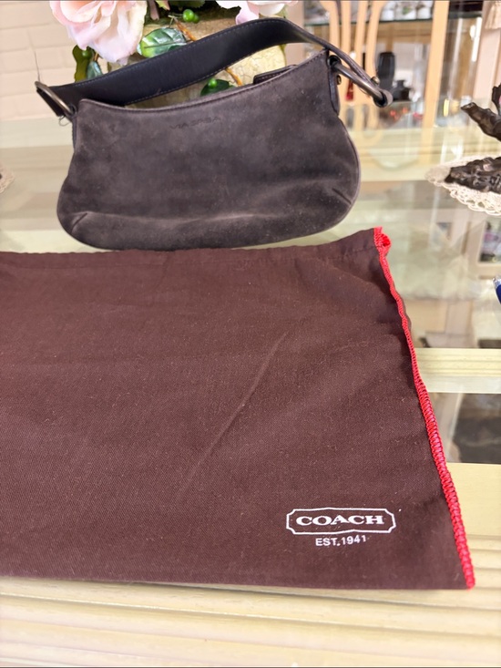 Coach Handbags - Coach Black Suede Shoulder Bag with Leather Strap